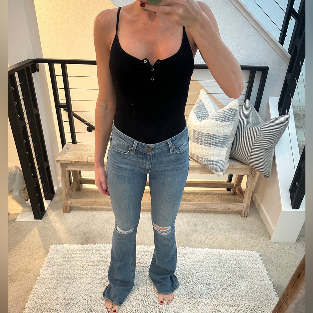 PAIGE Lou Lou Flare Jeans Low Rise Distressed Blue Denim | Size 27 - Picture 3 of 13